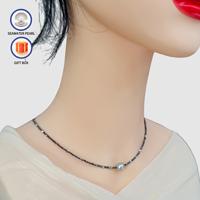 Madama Saltwater Pearl Necklace with Spinel Stones 7mm in Cold Tones